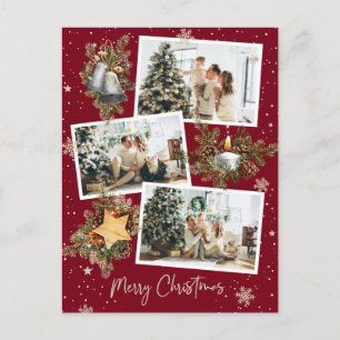 Carte Postale Collage photo personnalisé rouge 3 Joyeux Noël