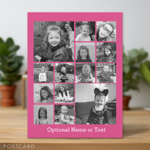 Carte Postale Collage photo rose vif - Grille moderne de 14 phot