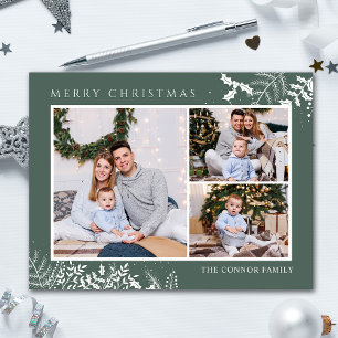 Carte Postale Collage photo vert moderne Joyeux Noël