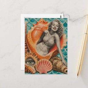 Carte Postale Collage Rétro Elle Vend les Coquillages