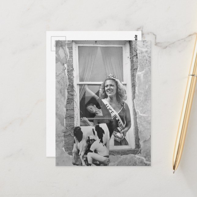 Carte Postale Collage Rétro Princesse Laitière Noir et Blanc (Devant/Arrière en situation)