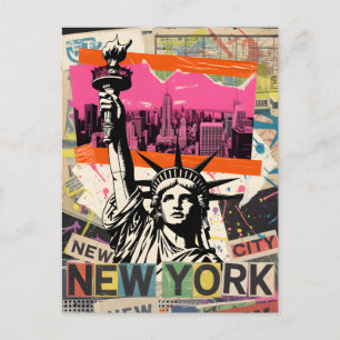 Carte Postale Collage Rétro Punk de la Statue de la Liberté de N