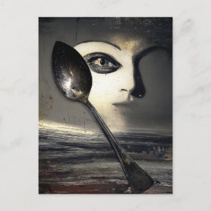 Carte Postale Collage surréaliste de lune et de cuillère