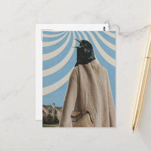 Carte Postale Collage surréaliste de merle noir