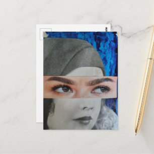 Carte Postale Collage surréaliste de visage drôle