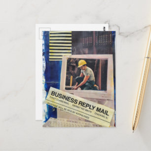 Carte Postale Collage surréaliste d'homme qui travaille