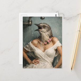 Carte Postale Collage surréaliste du Moqueur dans la Douche