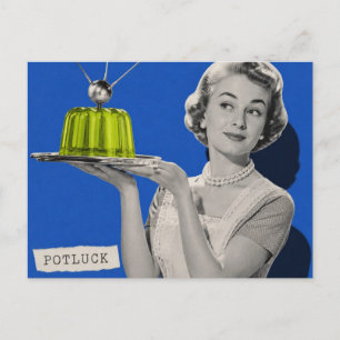 Carte Postale collage surréaliste femme pique-nique rétro
