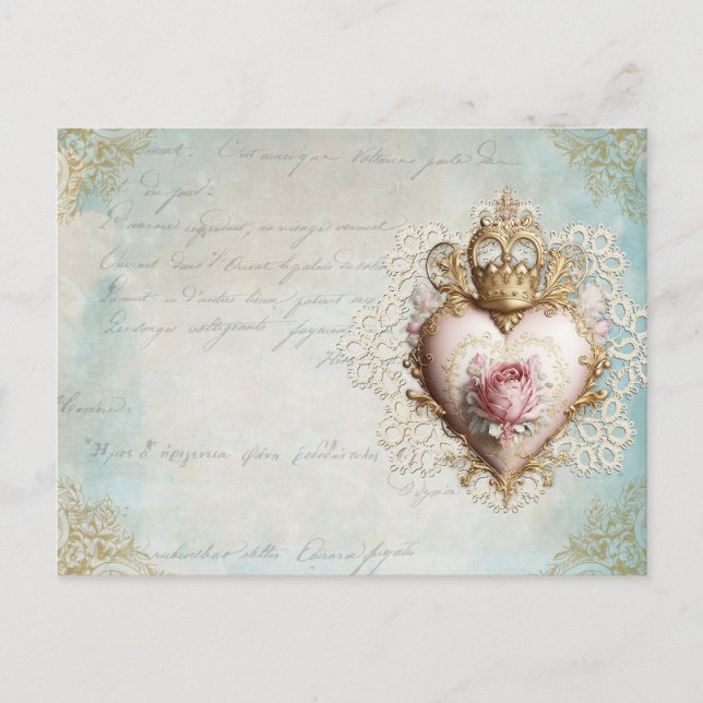 Carte postale Collage Vintage Coeur couronné (Devant)