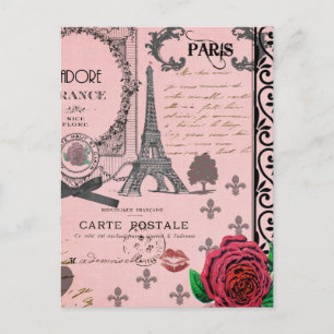 Carte Postale Collage vintage Pink Paris