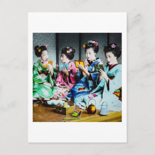 Carte Postale Collecte de Geisha Vintage couleur main