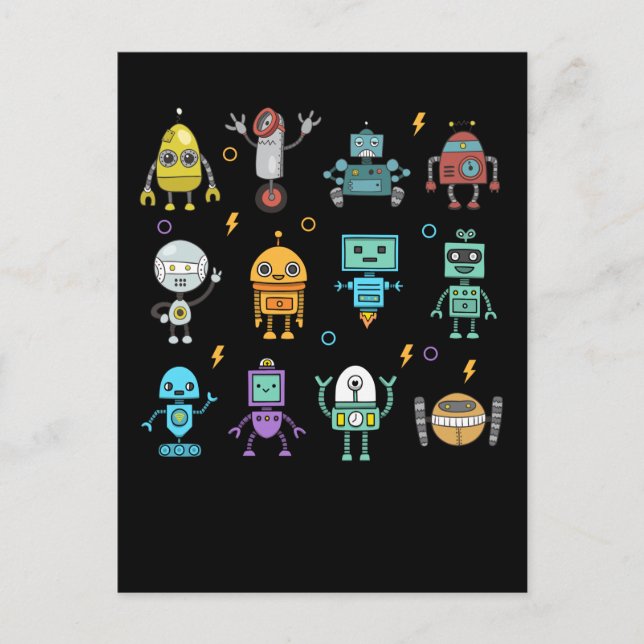 Carte Postale Collection de robots drôles de robotique (Devant)