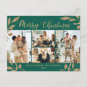 Carte Postale Collection photo Feuille d'or vert moderne Noël