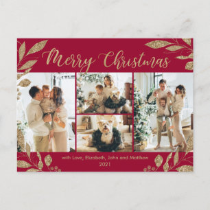 Carte Postale Collection photo Feuilles d'or Bordo moderne Noël