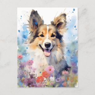 Carte Postale Collie aquarelle colorée