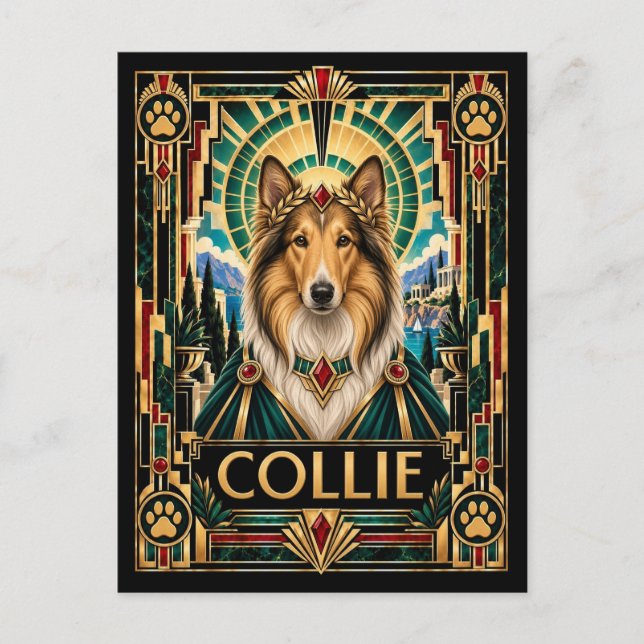 Carte Postale Collie, chien Art Déco (Devant)