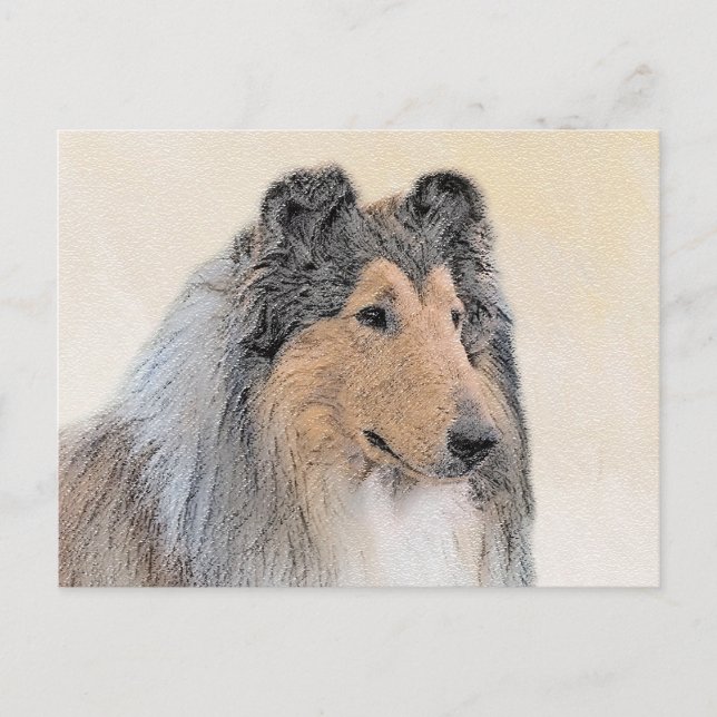 Carte Postale Collie (Rough) Peinture - Cute Original Chien Art (Devant)