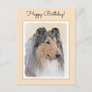 Carte Postale Collie (Rough) Peinture - Cute Original Chien Art