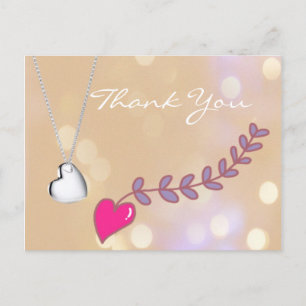 Carte Postale Collier coeur rose et argent adorable merci