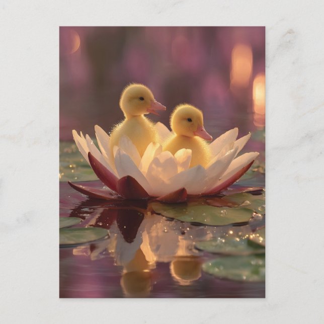 Carte Postale Colliers adorables dans une fleur de lys d'eau (Devant)