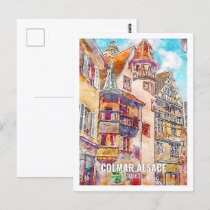 Carte Postale Colmar Alsace France Travel Place Aquarelle