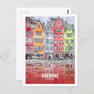 Carte Postale Cologne Allemagne Fameux Voyage Aquarelle croquis