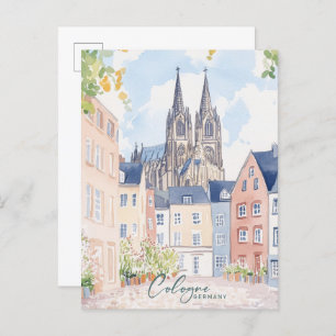 Carte Postale Cologne Allemagne Gouache Peinture Illustration Vo