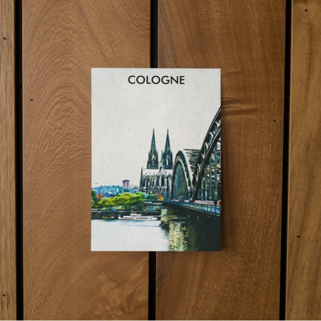 Carte Postale Cologne Allemagne Panorama Vue Peinture (cologne rhein river cathedral postcard)