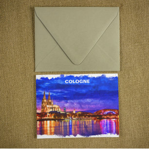 Carte Postale Cologne Allemagne Vue nocturne Peinture
