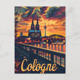 Carte Postale Cologne : Cathédrale Silhouette sur le Rhin