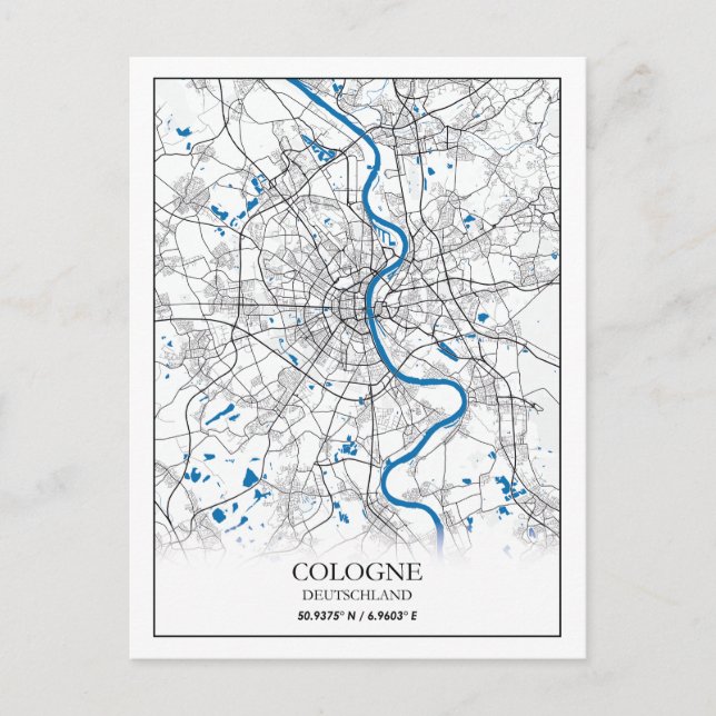 Carte Postale Cologne Deuschland City Map Voyage Simple Minimal (Devant)
