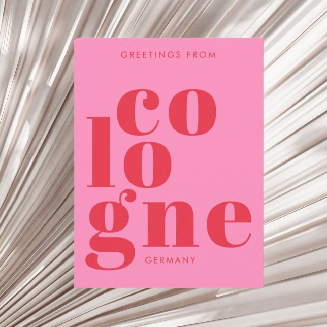 Carte Postale Cologne Köln Germany typography pink red Postcard (Créateur téléchargé)