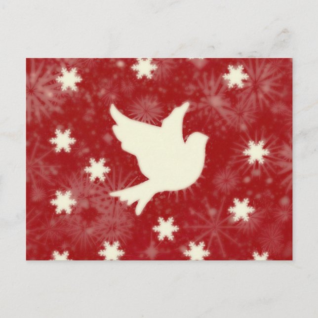 Carte Postale Colombe et flocons de neige (Devant)