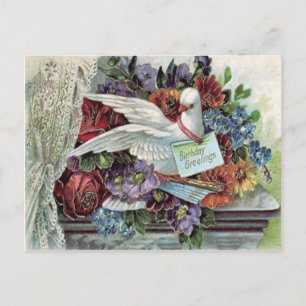 Carte Postale Colombe Rose Marguerite Ne m'oubliez pas