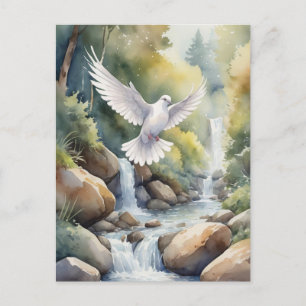 Carte Postale colombe volant au-dessus de l'aquarelle du ruissea