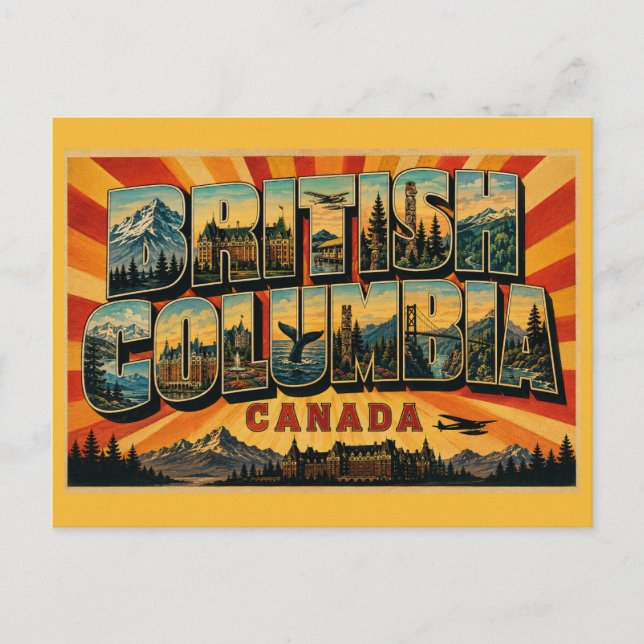 Carte Postale Colombie-Britannique Canada Vintage (Devant)