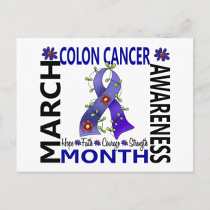 Carte Postale Colon Cancer Awareness Mois Flower Ribbon 4