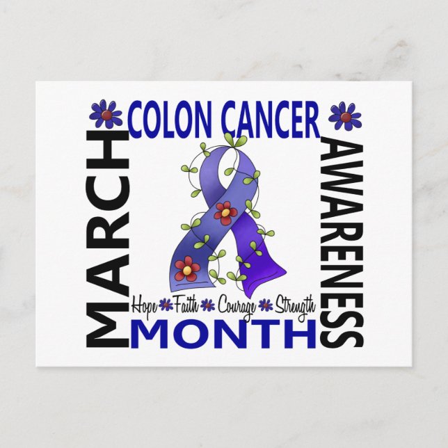 Carte Postale Colon Cancer Awareness Mois Flower Ribbon 4 (Devant)