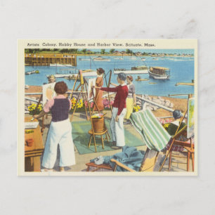 Carte Postale Colonie d'artistes vintage vue sur le port Scituat