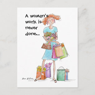 Carte Postale Color Charicature Working Woman Shopping
