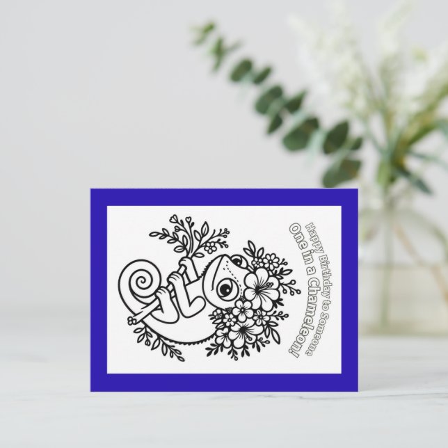 Carte Postale Color-It-Yourself™ Caméléon Anniversaire (Debout devant)