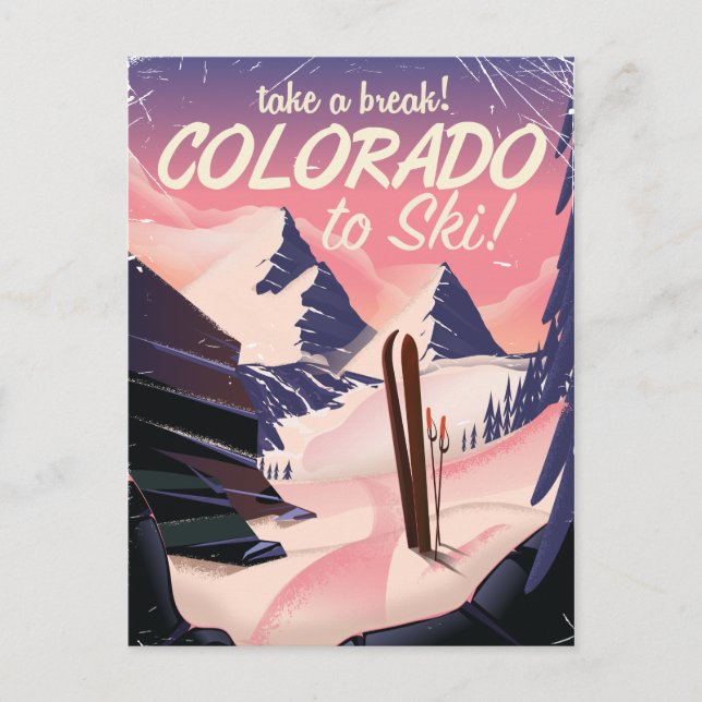 Carte Postale Colorado pour skier ! Affiche de voyage vintage (Devant)
