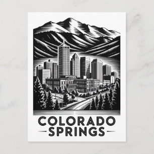 Carte Postale Colorado Springs Colorado Gravure sur bois Noir Bl