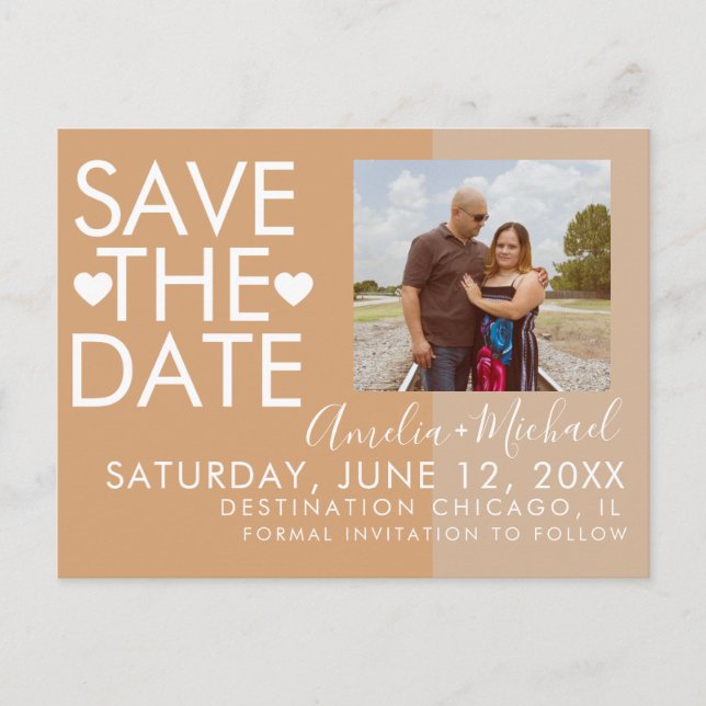 Carte Postale Colorblock Hearts Save the Date Photo (Devant)