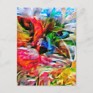 Carte Postale Coloré Abstrait expressionniste Art Chat Imprimer"