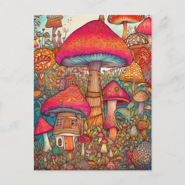 Carte Postale Coloré Créatif Champignons Psychédéliques Art (Devant)