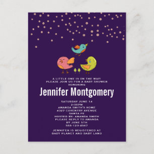 Carte Postale Coloré mignon Baby shower d'oiseaux Whimsical