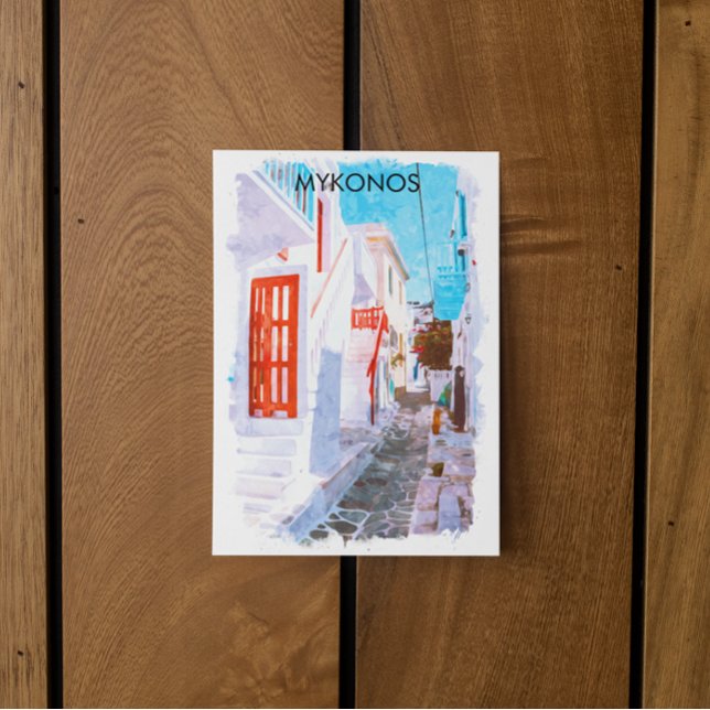 Carte Postale Coloré Mykonos Grèce Rétro Voyage Aquarelle (mykonos greece watercolor postcard)