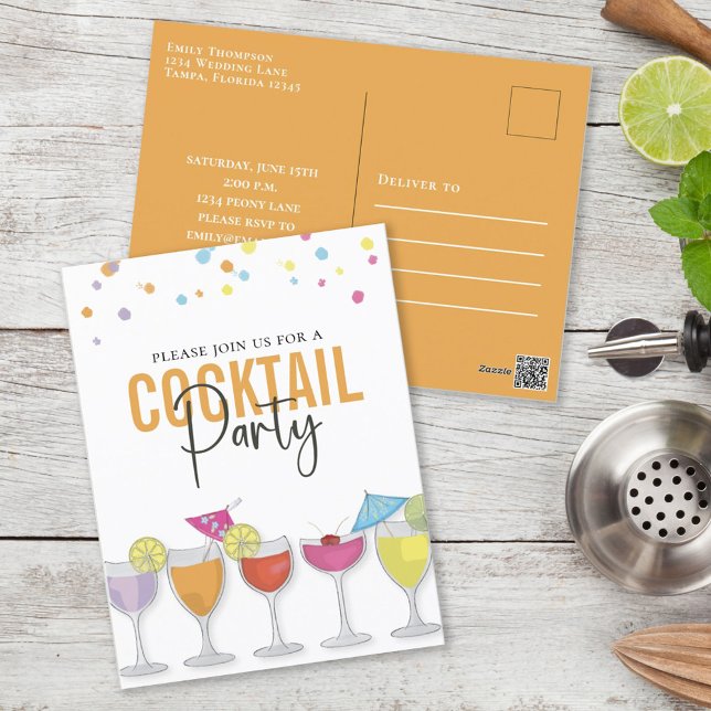 Carte Postale Coloré Retro Cocktail Party Personnalisé (Créateur téléchargé)