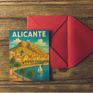 Carte Postale Colorée Alicante Espagne Peinture Vintage voyage